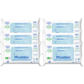 Mustela Baby Home Compostable Cleansing Wipes - For Face, Body & Diaper Area - Fragrance Free - 99% ingredients of natural origin & plant-based fibers - For all skin types - 6-Packs x 60 ct.