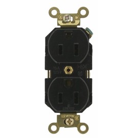 Leviton 5262-E 15-Amp, 125 Volt, Industrial Extra Heavy Duty Grade, Duplex Receptacle, Straight Blade, Self Grounding, Black
