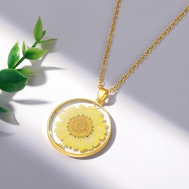 Ringelblume gepresste Wildblumen Halskette | Oktober Geburtsmonat Blumen Halskette | Gepresste Blumen Halskette Geschenk für Frauen | Personalisierte handgefertigte Halsketten | Geburtstag | 45 cm