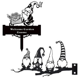 PLEAVIT Gardening Dwarf Figurine, Gardening Miscellaneous Goods, Ornament, Decoration, Welcome Board, Stainless Steel, Black