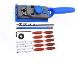 Pocket Hole Jig System Kit, Drilling Positioner Drill Guide Hole Saw & DIY Joinery Work Tool Set for Wood Drilling Doweling Woodworking