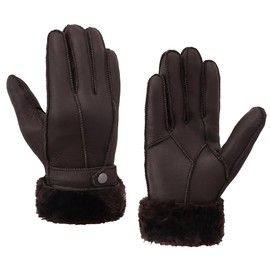 MGGMOKAY Men's Shearling Gloves Men's Leather Gloves Shearling Warm Winter Gloves, brown