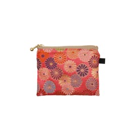 Kinbrocade Nishijin Textile Mini Zipper Pouch, Flat Pouch, Coin Purse, Money Holder, Chrysanthemum Pink