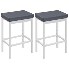 HOOBRO Bar Stools, 24.8-Inch Height Stools, Breakfast Bar Stools, Kitchen Bar Chairs, 2" Thick Upholstery, for Kitchen, Dining Room, Cafe, Bar Counter, White and Gray WG21BY01