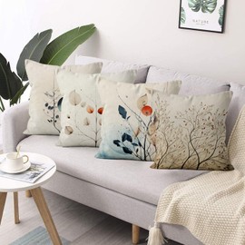ASDCXZ Vintage Kissenbezug 40x40 cm 4er Set, Modern Retro Braun Beige Blätter Sofa Dekokissen Kissenbezüge Kissenhülle Waschbar Polyester Flachs Textil Outdoor Kopfkissenbezug Kissen Bezug