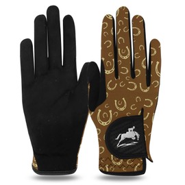 FINGER TEN Horse Riding Gloves Equestrian Women Kids for Girls Boys Mesh Breathable Lightweight Color Pack, Comfortable Grip for Summer Winter (Women-Brown, Medium)