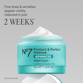 No7 Protect & Perfect Intense Advanced Night Cream - Hydrating Face Moisturizer for Anti Aging - Contains Vitamin E & Shea Butter For Glowing Results using Collagen Peptide Technology (1.69 fl oz)