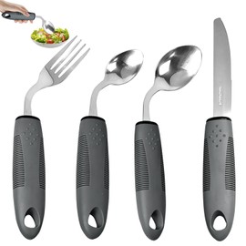 Weighted Adaptive Utensils, 4 Pcs Adaptive Utensils for Hand Tremors and Parkinsons Patients, 45°Angled Weighted Silverware for Hand Tremors, Parkinsons Care Gift Pick (Left-Handed)