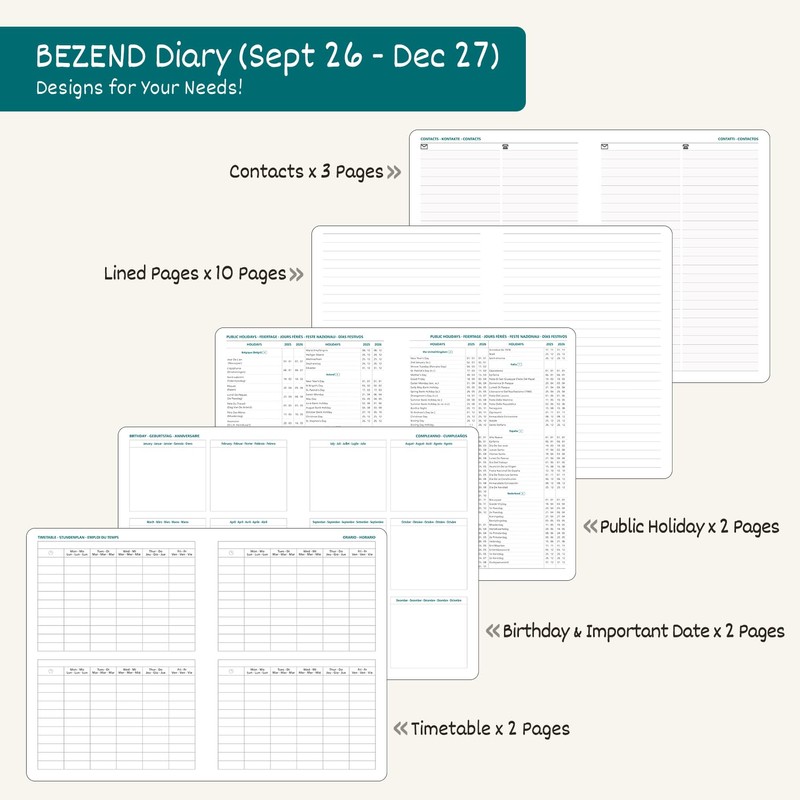 BEZEND Academic Diary 2026-2027 Page A Day (Sept'26-Dec'27) Compact 18