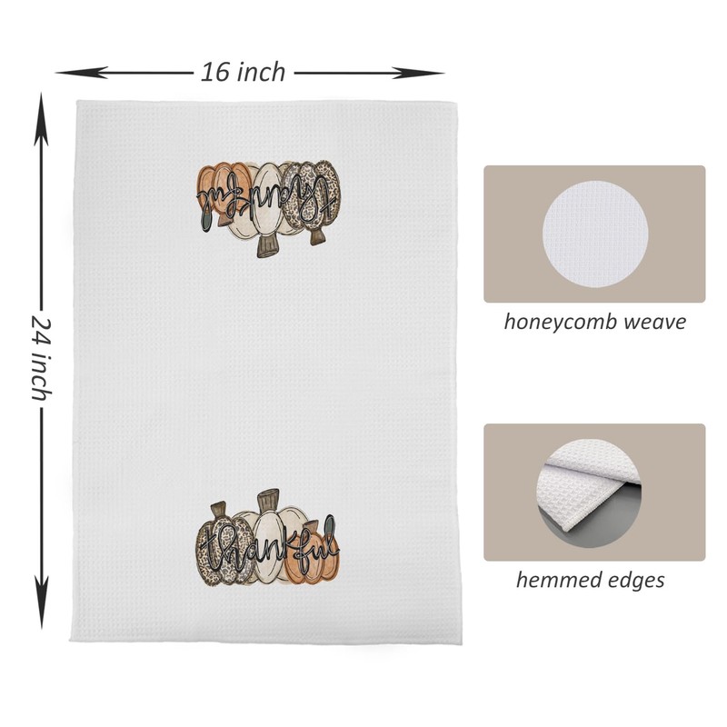 Thankful Pumpkin Thanksgiving Kitchen & Bathroom Towels - Beige, Orange