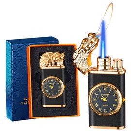 Torch Lighter, Exquisite Relief Dual Flame - Windproof Adjustable Jet Flame and Soft Flame, Refillable Butane Lighter for Candle, BBQ, Kitchen, Camping (Without Butane)-Frosted Black D