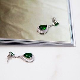 Tuscany Silver Green and White Cubic Zirconia Teardrop Earrings
