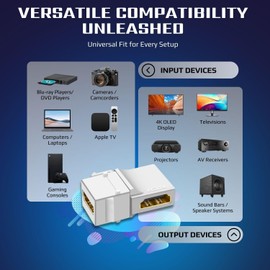 TNP HDMI Keystone Jack Insert - 4K HDMI Keystone 90 Degree Adapter, High-Speed Keystone HDMI Coupler for HDMI Keystone Wall Plates Port, Snap-in HDMI Keystone Female w/Gold-Plated Connectors, 5 Pack