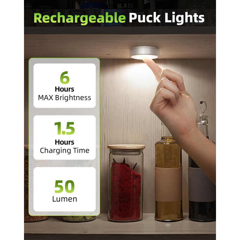 EZVALO LED Puck Lights, Rechargeable Battery Touch Light, 2.5'' Mini
