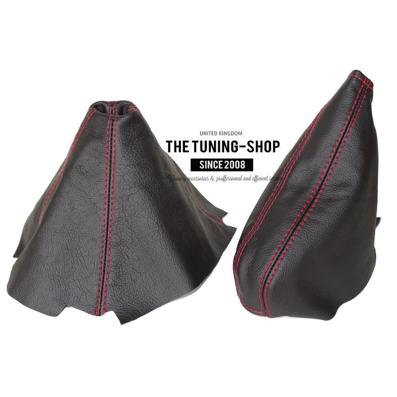 GEAR & HANDBRAKE GAITER BLACK LEATHER RED STITCHING