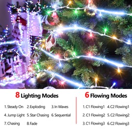 Jyoiat 30FT Christmas Lights - 240 LEDs Water Flowing Multicolor String Lights with 8 Basic Modes + 6 Flowing Modes,Outdoor Waterproof Timmer Memory Function Patio Lights (White)