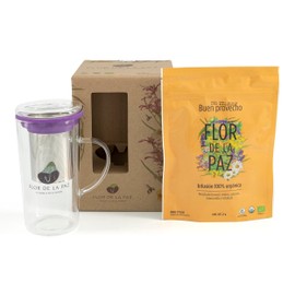 FLOR DE LA PAZ Kit de regalo con vaso infusor y bolsa de infusión herbal orgánica de 27 gramos de hoja suelta