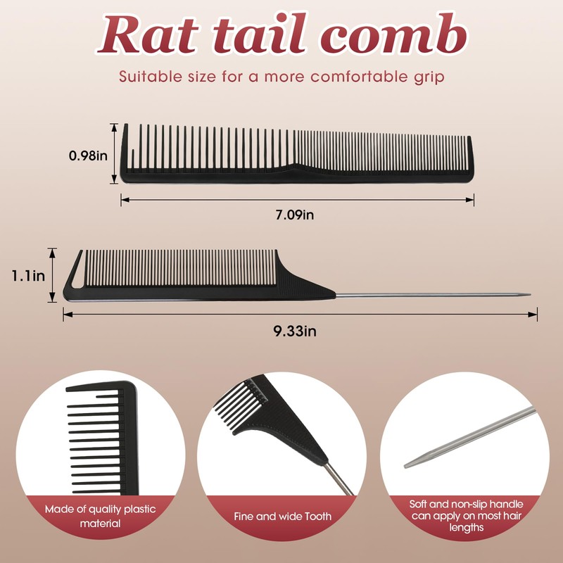 Professional Black Carbon Fiber Barber Combs，Fine and Wide Tooth Teasing