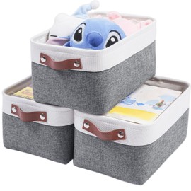 Mangata Fabric Storage Baskets, Set of 3 Organiser Boxes for Home, Bedroom, Dorm, Clothes(Small, Cold Grey)