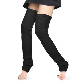 KINBOM Extra Long Thigh High Leg Warmers for Women Winter, Ribbed Knit Over Knee Footless Socks Lengthened Thick Leg Warmers for Girls Women (Black)