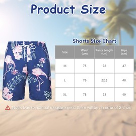 Aomig Men's Swim Trunks Swimming Shorts, Hawaiian Flamingo Print Swim Trunks Hawaiian Board Shorts, Quick-Dry Swimming Running Shorts with Pockets, Summer Holiday Surf Beach Shorts(Blue-L)