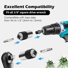 3Pcs Tap Socket Set, Adjustable Tap Extractor with Adapter, Use with 3/8 Square Wrench, Suitable for Taps, Reamers, Screw Extractors