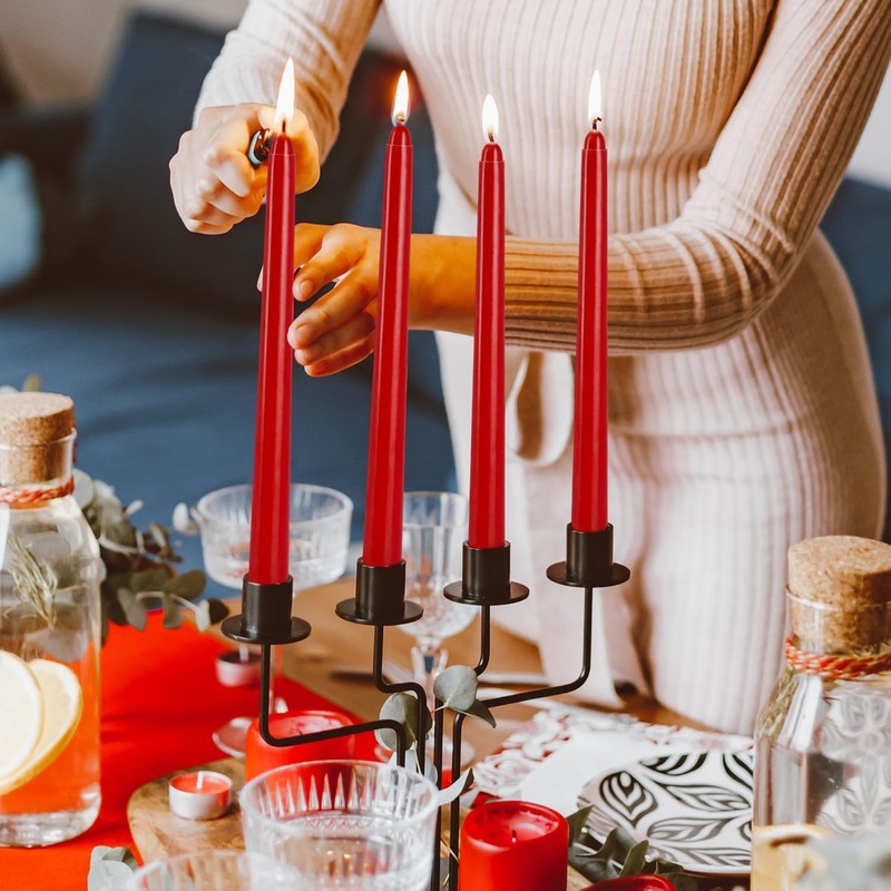 14 Pack Glowing Red Tapers Candles- 10-Inch unscented Candles for