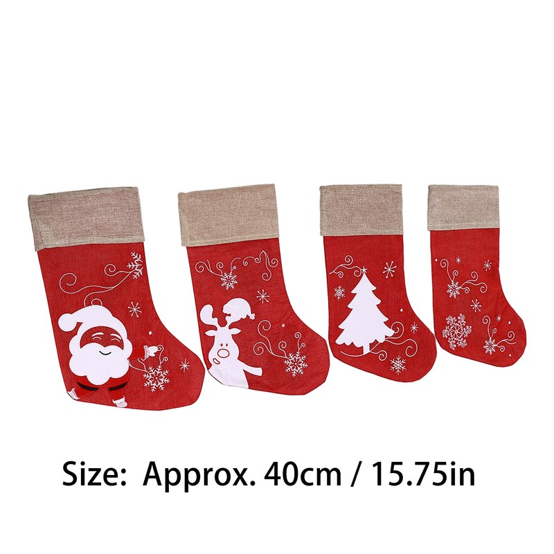 Christmas Stocking Decorative Cartoon Pattern Cuff Stocking Ornament for Tree