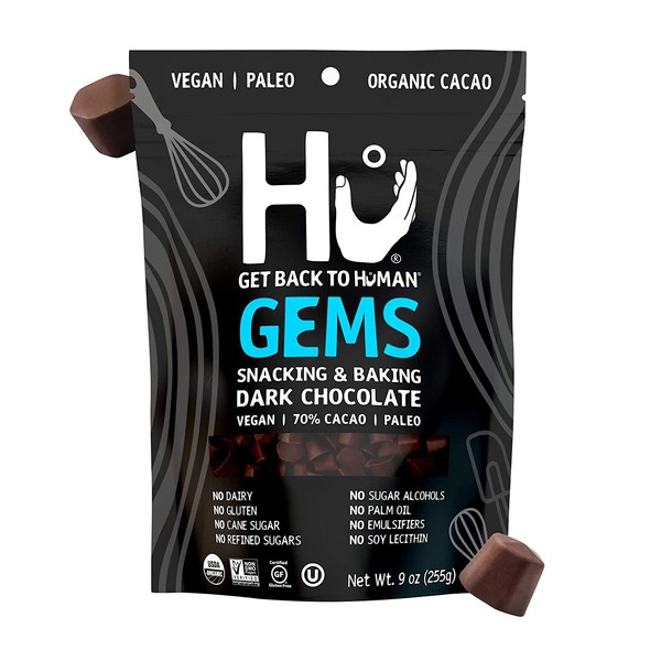 Hu Gems Chocolate Vegan Snacks | 1 Pack | Organic, Paleo, Gluten Free Dark Chocolate Chips | Baking and Snacking Chips | Plant Based, Non GMO, Kosher | 9oz