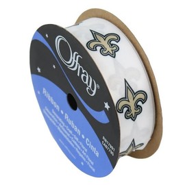 Offray New Orleans Football Ribbon 7/8" x 9ft Polyester Spool - White, Striped, Classic - Perfect For Wreaths, Parties, Craft Projects
