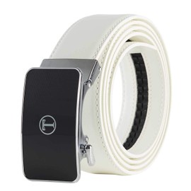 Tonywell Belts for Men, Ratchet Dress Belt with Automatic Buckle, Trim to Custom Fit White belt silver buckle up to 45" waist adjustable