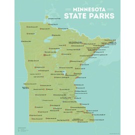 Minnesota State Parks Checklist Map 11x14 Print (Green & Aqua)