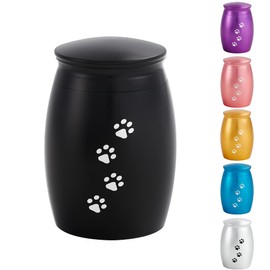 LINES ARTE 2.67 Inches Small Pet Urns for Dog Ashes,Tiny Urn for Dog or Cats Ashes,Mini Black Pet Ashes Keepsake with Paw Print,Memorial Pet Cremation Urn