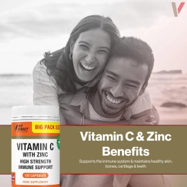 Vitamina C con Zinc Alta Resistencia 90 Cápsulas Veganas Apoya el Crecimiento Muscular
