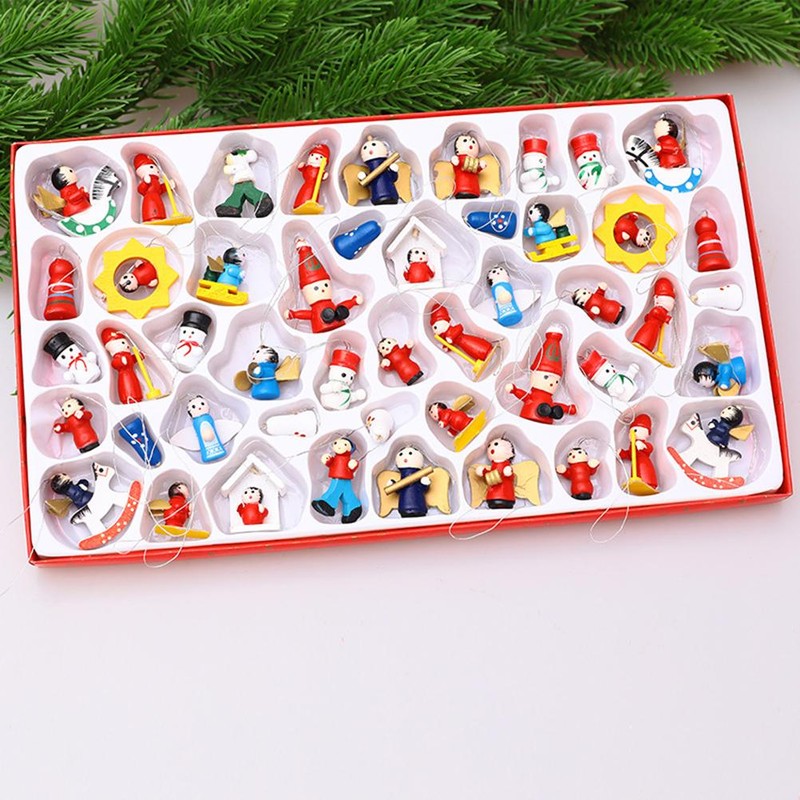 48PCS Christmas Wooden Small Pendants Christmas Decoration Christmas Tree Hanging