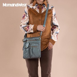 Montana West - Bolso cruzado para mujer, con múltiples bolsillos, tamaño mediano, piel lavada, ultra suave