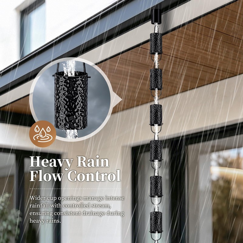 Rain Chains for Gutters Outside Black with Adapter 8.5FT 16