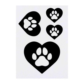 4 x 'Heart Paw Print' Temporary Tattoos - Water Resistant, Skin-Safe, Non-Toxic Transfers, Mixed Sizes (TO00014363)