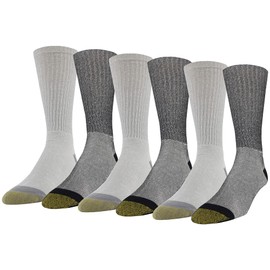 GOLDTOE Men's 656S Cotton Crew Athletic Socks, Multipairs, Black/Grey (6-Pairs), Large