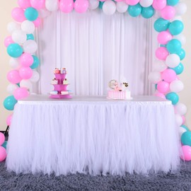 White Tulle Tutu Table Skirt for Rectangle Table for Wedding Birthday Party Baby Shower Decoration, 9ft