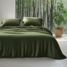 Bedsure Bedsure Olive Green Duvet Cover King Size - Rayon Derived from Bamboo Cooling Duvet Cover Set, 3-Piece Set with Zipper Closure (104"x90") and 2 Pillow Shams, Comforter Not Included