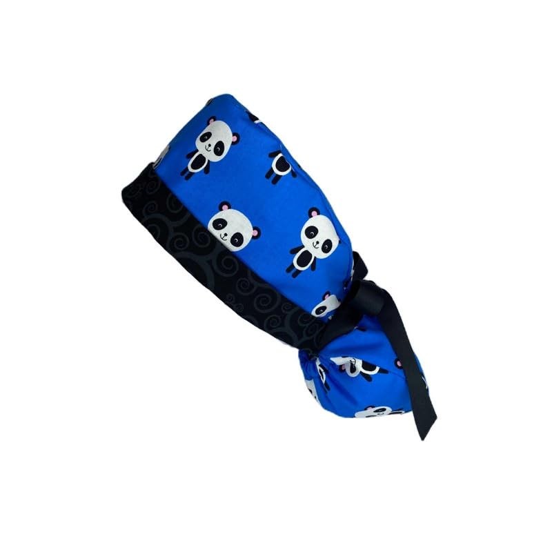 OR Hats Ponytail Scrub Cap Blue Panda, Ponytail Scrub Hat