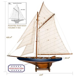 SAILINGSTORY Wooden Ship Model Sailboat Decor Yacht Classic America's Cup Racer Columbia 1901 Replica, Navy