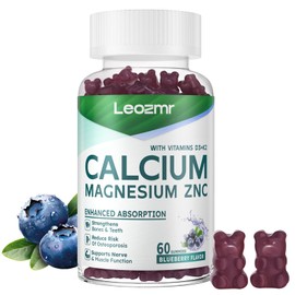 Calcium Magnesium Zinc Gummies with Vitamin D3 & K2 - High Potency Enhanced Absorption -60 Blueberry Gummies Flavored