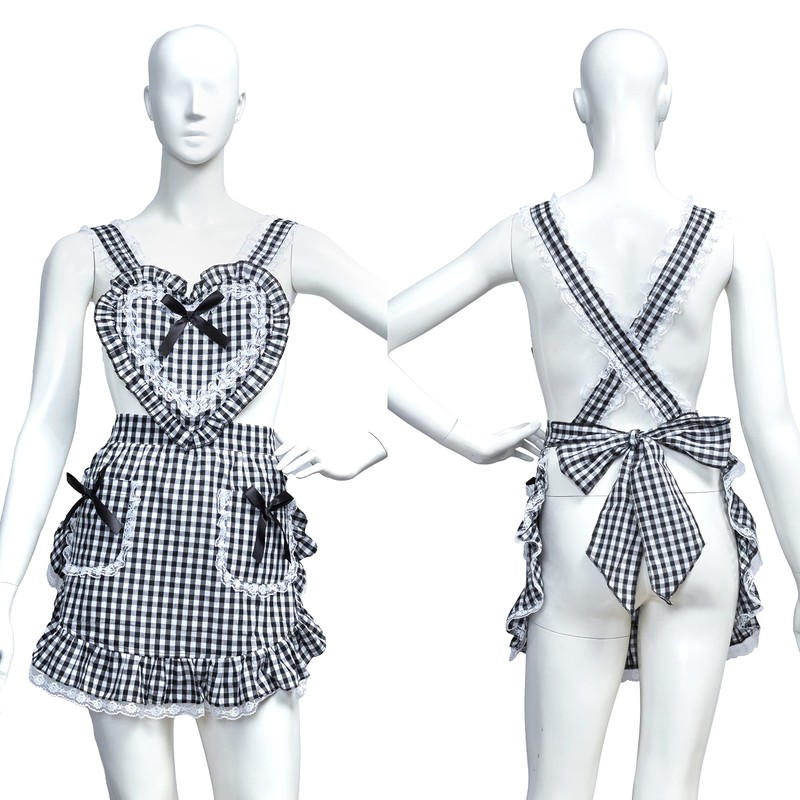 Party City Women's Heart Ruffle Apron, Cosplay, Gingham Plaid, Pink