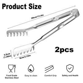 Pack of 2 Pasta Tongs Stainless Steel Spaghetti Tongs Stainless Steel 29 cm Spaghetti Tongs Kitchen Tongs with Prong Handle Pasta Tongs Kitchen Tongs Food Tongs Stainless Steel for Baking Barbecue