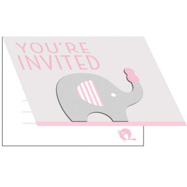 Creative Converting Little Peanut Pink Elephant Foldover Invitation, 4” x 5