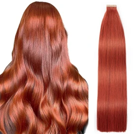 HotLulana Tape Extensions Real Hair Copper Red (#350) Extensions Real Hair 20 Inches / 50 cm 25 g Invisible 100% Natural Tape-In Extensions Real Hair 10 Pieces Skin Weft Extensions Real Hair Tape