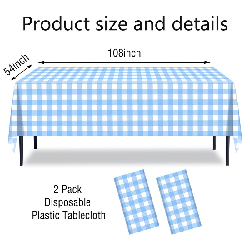 2 Pcs Blue and White Checkered Tablecloth, Blue Plastic Table