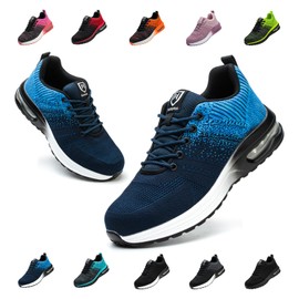 Bawalon Work Shoes, Lightweight, Men's Safety Shoes, Women's Non-Slip Sporty Steel Cap Shoes, Breathable with Steel Toe Cap, Work, blue